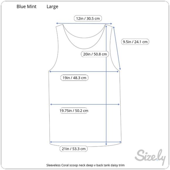 Blue Mint Coral Sleeveless Top Daisy Chain Detail Scoop Neck Deep V Back Large - Picture 6 of 6